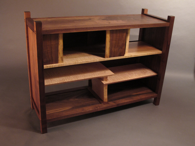 midcentury modern wood media console cabinet entertainment media center, media storage, handmade custom wood furniture