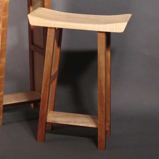 counter height bar stool, solid wood bar stool, artistic wood furniture, saddle seat, saddle stool