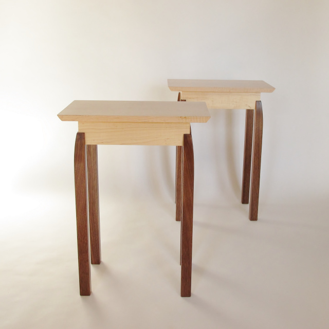 Pair of small narrow end tables: Maple, Walnut- solid wood accent tables for small spaces, narrow side table- modern wood furniture, handmade in the USA