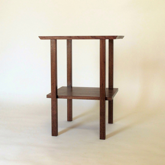 Solid wood end table with shelf, handmade walnut table, small side table, nightstand with shelf
